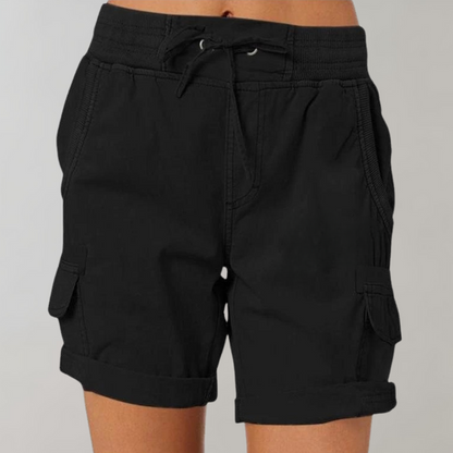 Damen Cargo Shorts mit Kordelzug – Sommer-Shorts mit Seitentaschen und elastischem Bund