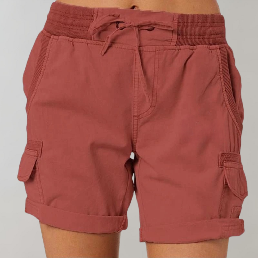 Damen Cargo Shorts mit Kordelzug – Sommer-Shorts mit Seitentaschen und elastischem Bund
