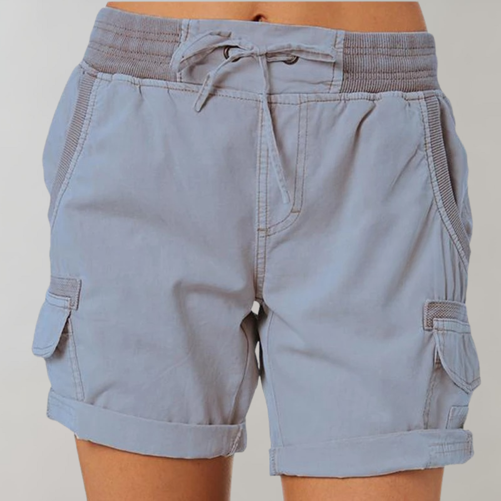 Damen Cargo Shorts mit Kordelzug – Sommer-Shorts mit Seitentaschen und elastischem Bund