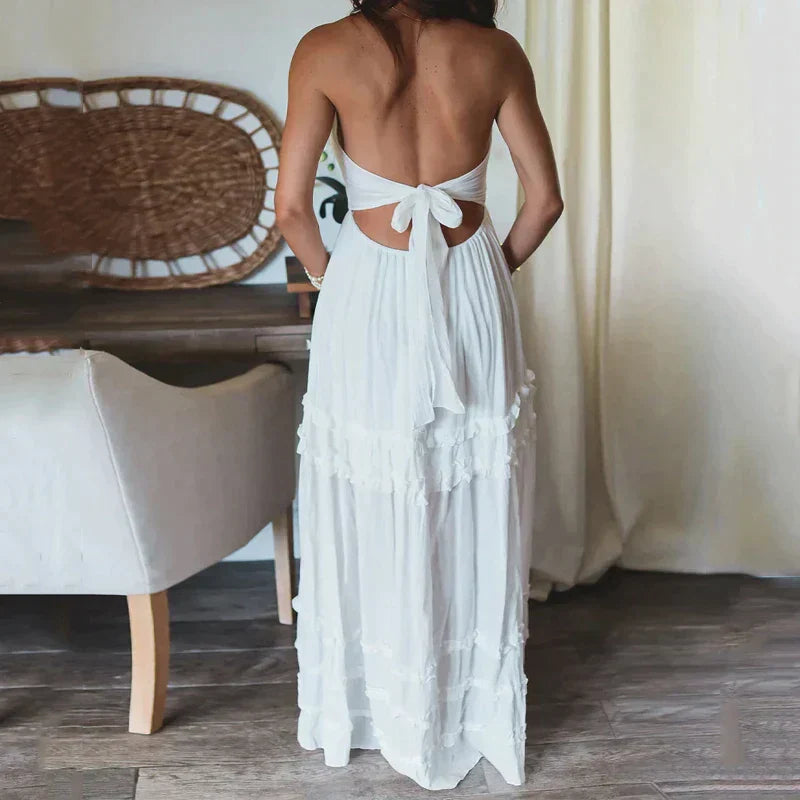 Luftiges Boho Maxikleid mit Spaghettiträgern und Volants – Sommerkleid für Urlaub, Strand & Alltag