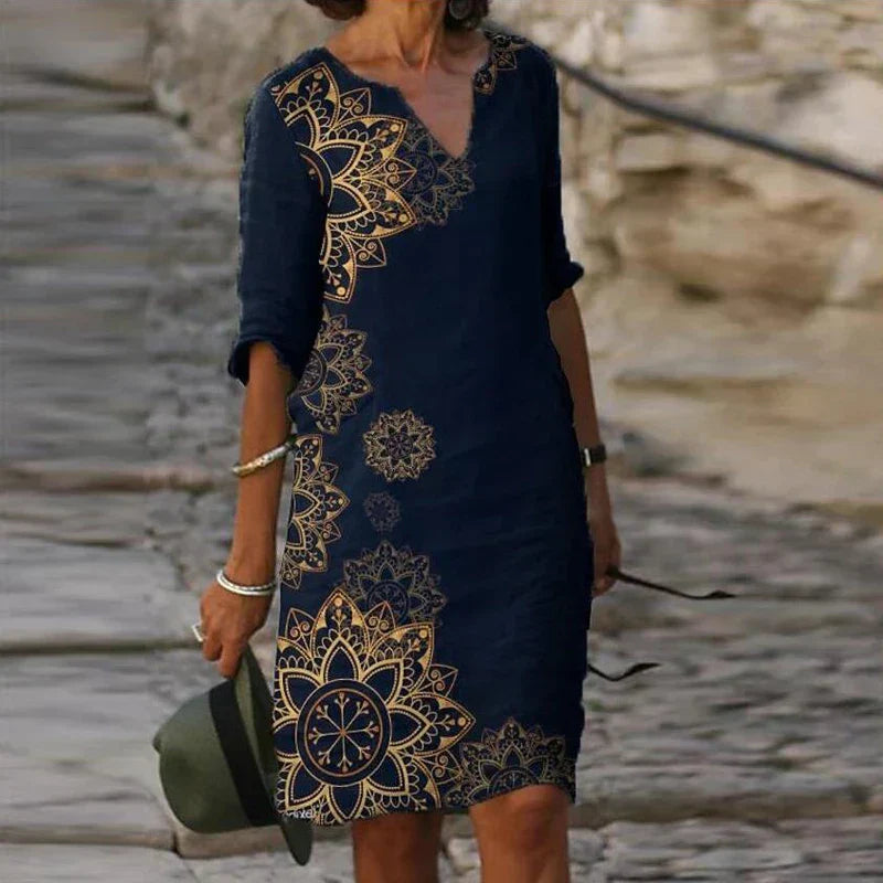 Lässiges Sommerkleid mit floraler Aquarell-Optik & V-Ausschnitt – Bequemes Freizeitkleid für Strand, Urlaub & Alltag