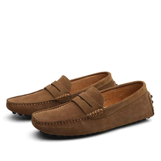 Damen Mokassins aus Wildleder – Bequeme Slipper im klassischen Penny-Loafer Stil mit rutschfester Sohle