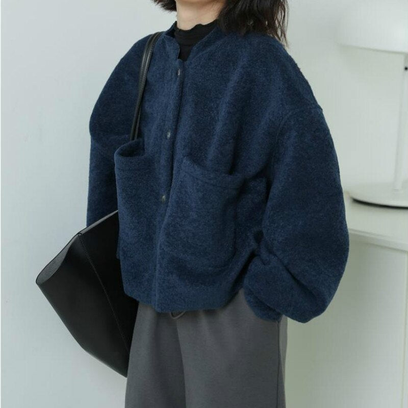 Émilienne Lässig Lang Ärmel Taschen Blau Jacke