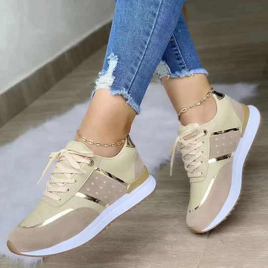 Beige Damen Sneaker mit goldenen Details – Sportlich & Elegant