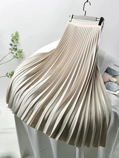 Eleganter Faltenrock Damen – Glänzender Plissee Midirock für Alltag & Anlass