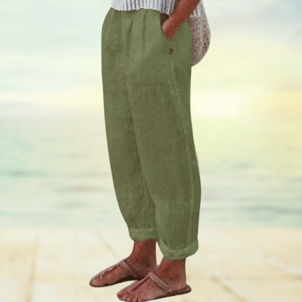 Locker geschnittene Leinenhose für Damen – Sommerhose mit Elastikbund & Taschen für Freizeit, Urlaub & Strand
