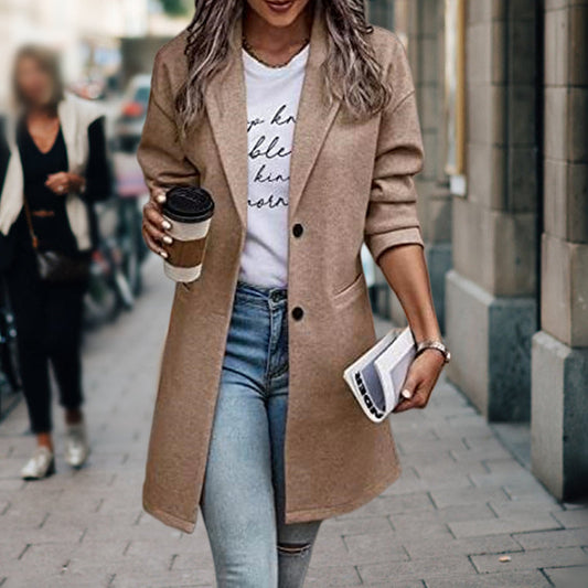 Damen Blazer-Mantel – Übergangsjacke mit Reverskragen & Knopfverschluss, ideal für Frühling, Herbst & Alltag