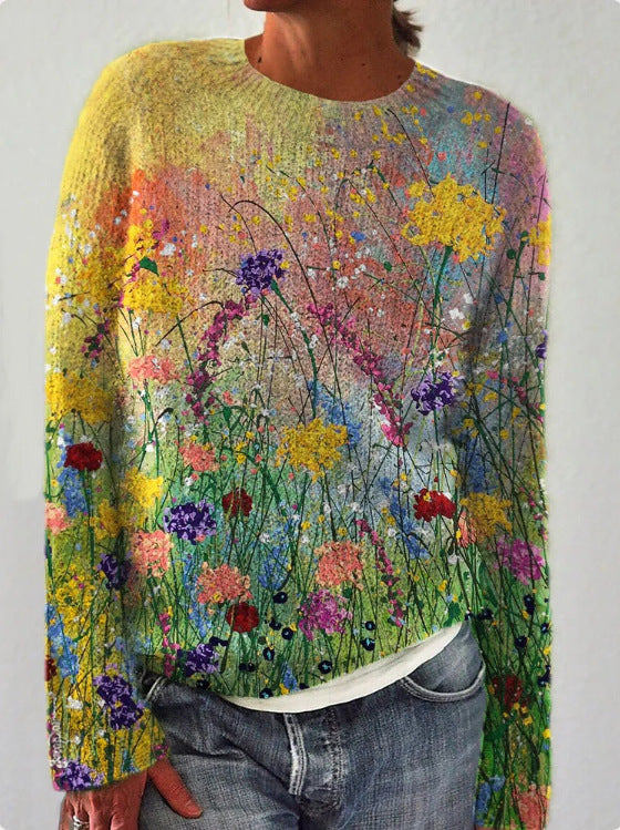Sofia – Strick-Sweatshirt mit Blumendruck | Weich, warm & stilvoll