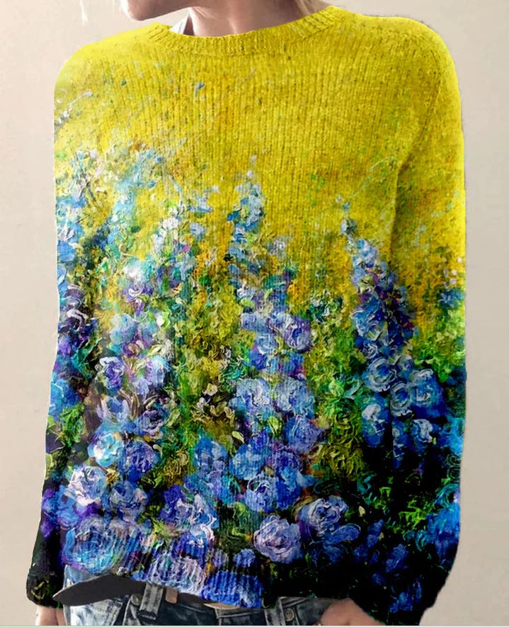 Sofia – Strick-Sweatshirt mit Blumendruck | Weich, warm & stilvoll