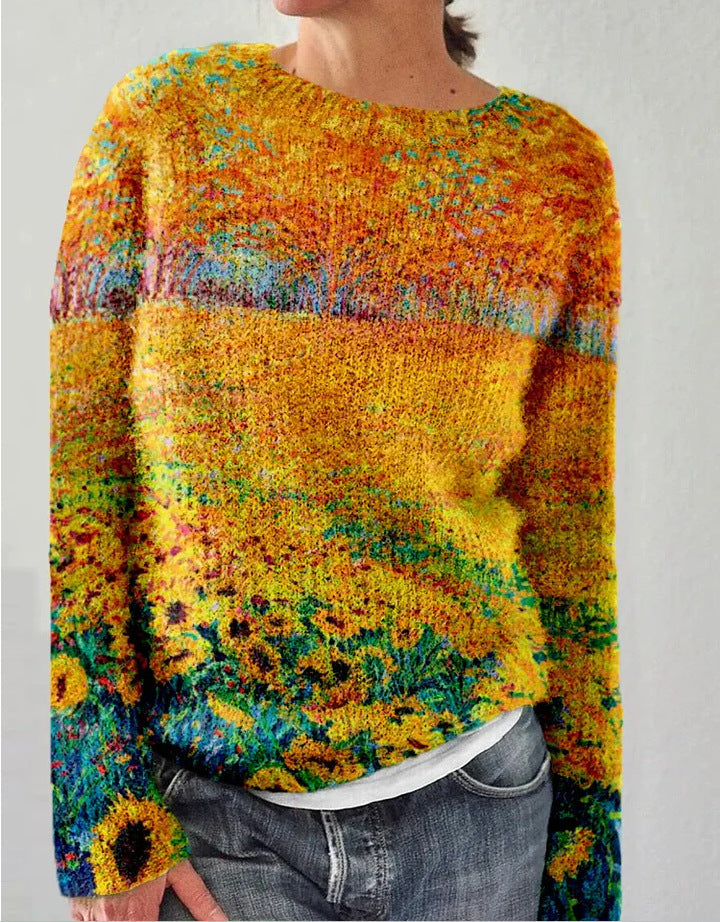 Sofia – Strick-Sweatshirt mit Blumendruck | Weich, warm & stilvoll