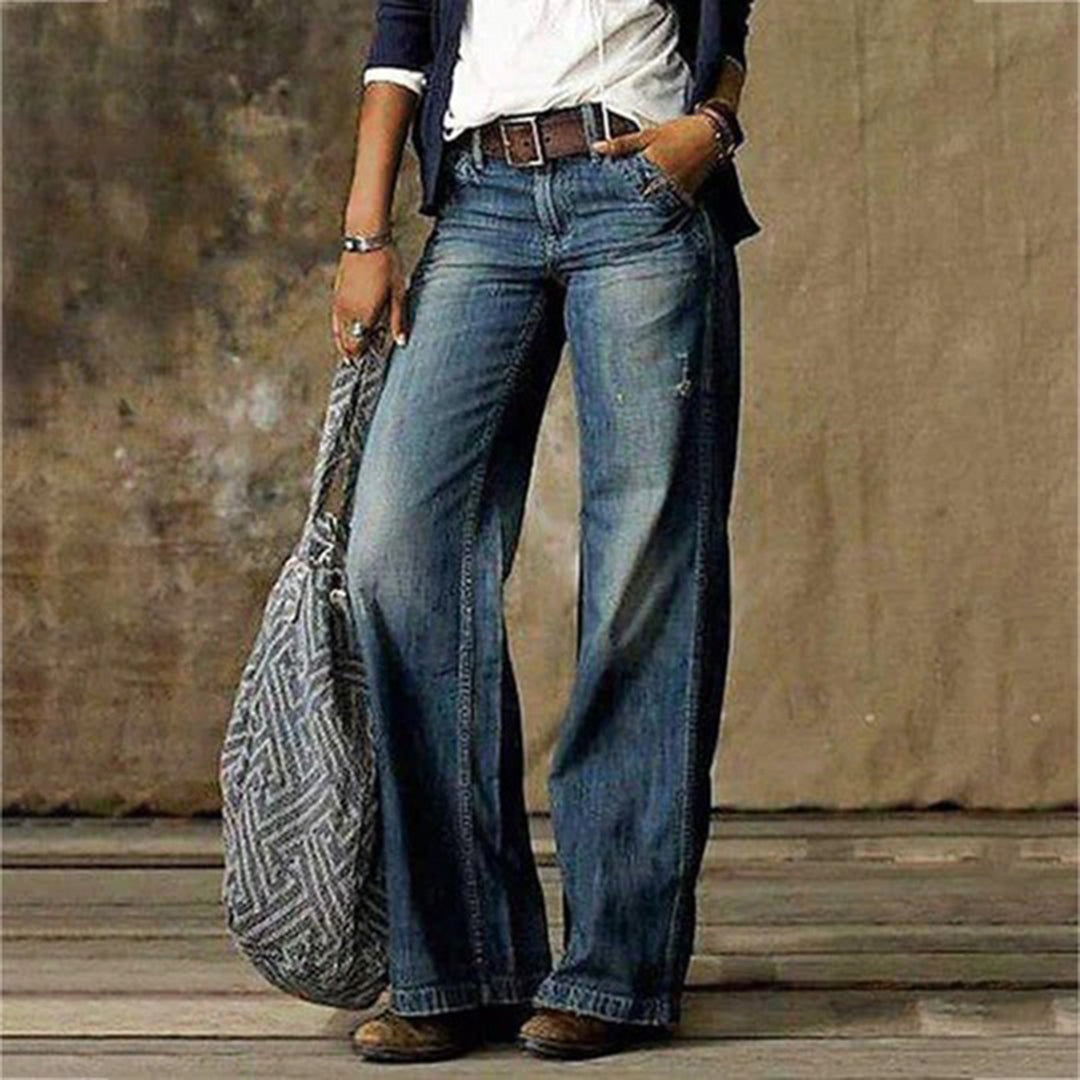 Weit geschnittene Damen Schlagjeans im Vintage Look – High Waist Denim Hose für Freizeit & Streetwear
