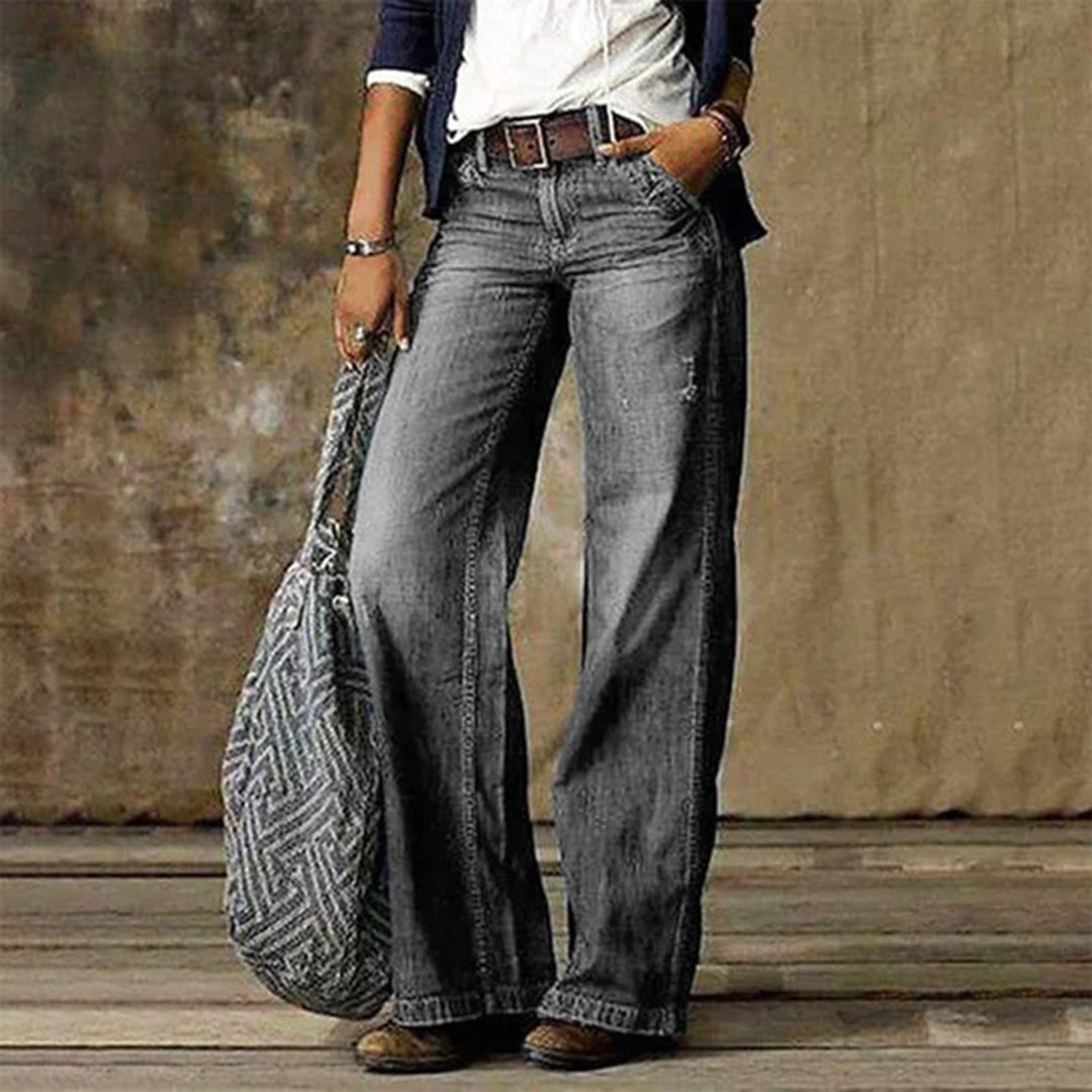Weit geschnittene Damen Schlagjeans im Vintage Look – High Waist Denim Hose für Freizeit & Streetwear