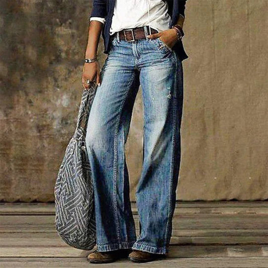 Weit geschnittene Damen Schlagjeans im Vintage Look – High Waist Denim Hose für Freizeit & Streetwear