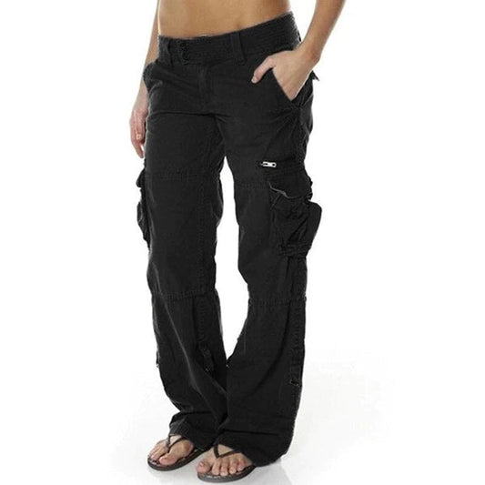 Damen Cargo Hose mit weitem Bein – Low Waist Utility Pants mit Seitentaschen im Y2K Streetstyle