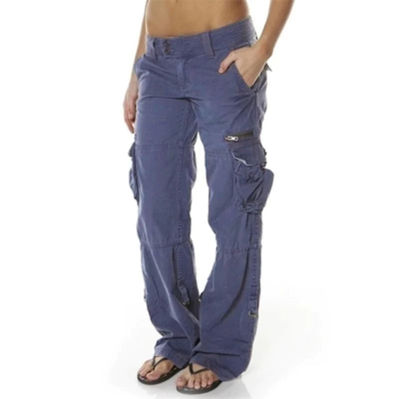 Damen Cargo Hose mit weitem Bein – Low Waist Utility Pants mit Seitentaschen im Y2K Streetstyle