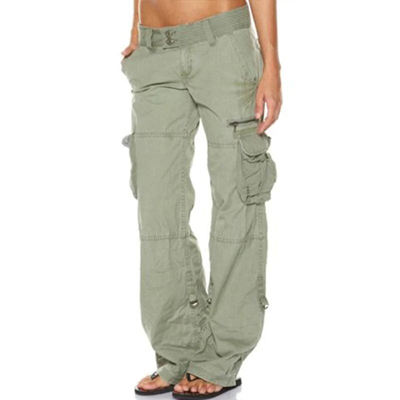 Damen Cargo Hose mit weitem Bein – Low Waist Utility Pants mit Seitentaschen im Y2K Streetstyle