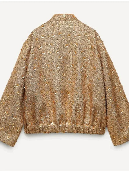 Kastige Bouclé-Jacke mit Pailletten & Oversized Fit – Modischer Blazer-Style für besondere Outfits
