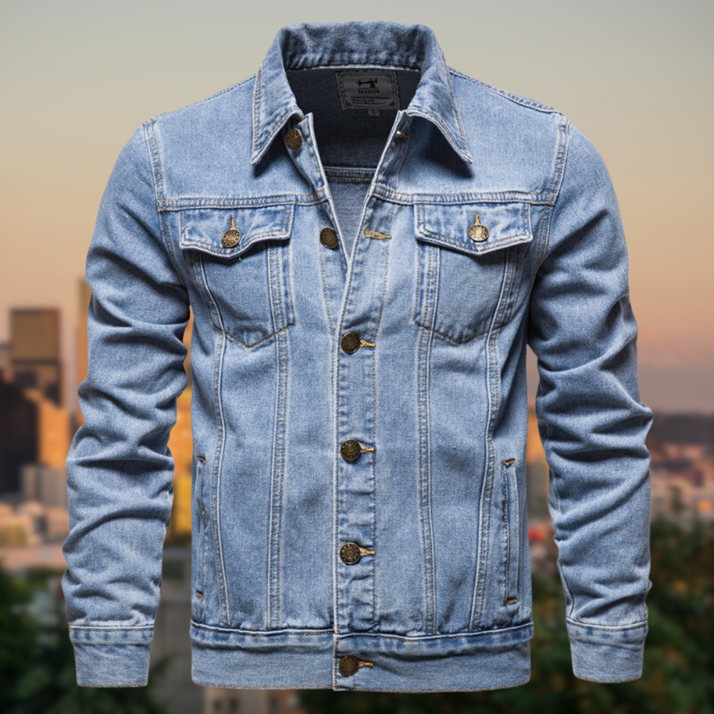 Herren Jeansjacke mit Kontrastnähten und Knopfverschluss – Robuster Streetstyle Klassiker für Alltag und Freizeit