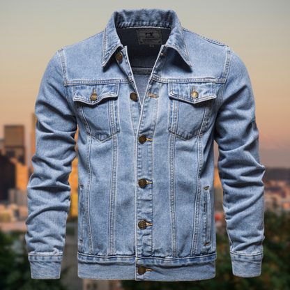 Herren Jeansjacke mit Kontrastnähten und Knopfverschluss – Robuster Streetstyle Klassiker für Alltag und Freizeit