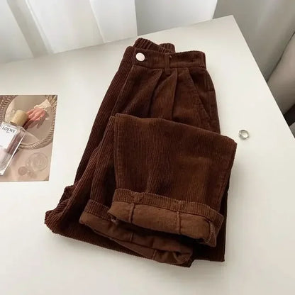 Mia - Pantaloni di velluto a coste alla moda con vita alta