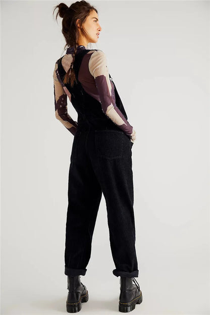Cord-Latzhose Damen – Weite Retro-Overall mit Taschen im Streetstyle-Look