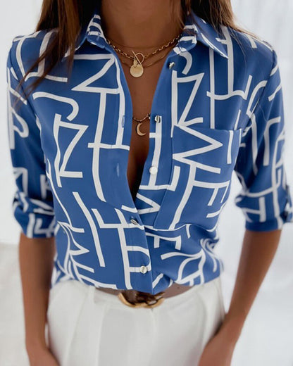 Print Shirts | Modische Bluse mit langen Ärmeln und Knopfleiste