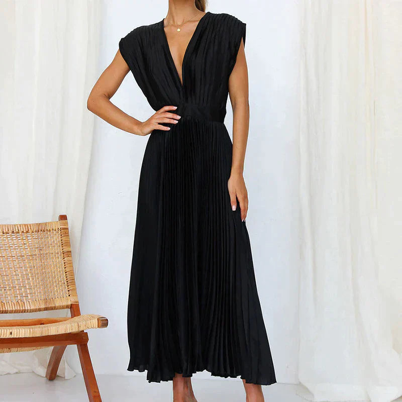 Plissiertes Midikleid mit tiefem V-Ausschnitt & Flügelärmeln – Eleganter Look für Hochzeit, Party & Sommer