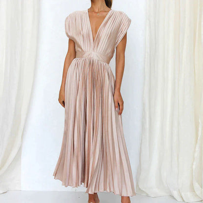 Plissiertes Midikleid mit tiefem V-Ausschnitt & Flügelärmeln – Eleganter Look für Hochzeit, Party & Sommer
