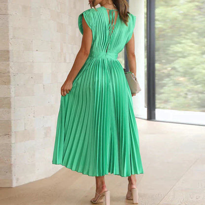 Plissiertes Midikleid mit tiefem V-Ausschnitt & Flügelärmeln – Eleganter Look für Hochzeit, Party & Sommer