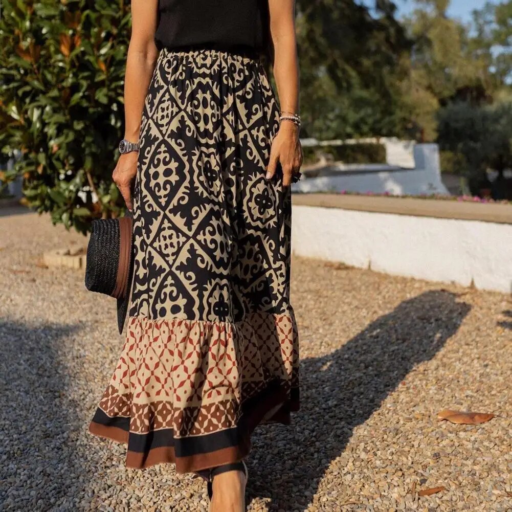 Boho Maxirock im Ethno-Muster – Sommerrock für Damen