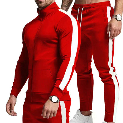 Herren Trainingsanzug mit Streifen – Slim Fit Sport Set mit Reißverschluss