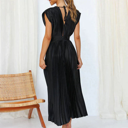 Plissiertes Midikleid mit tiefem V-Ausschnitt & Flügelärmeln – Eleganter Look für Hochzeit, Party & Sommer