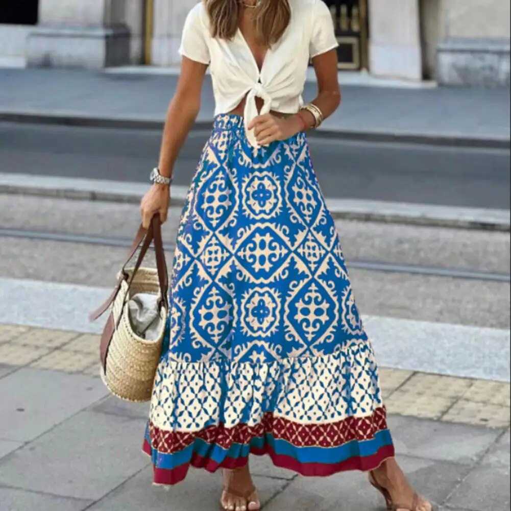Boho Maxirock im Ethno-Muster – Sommerrock für Damen