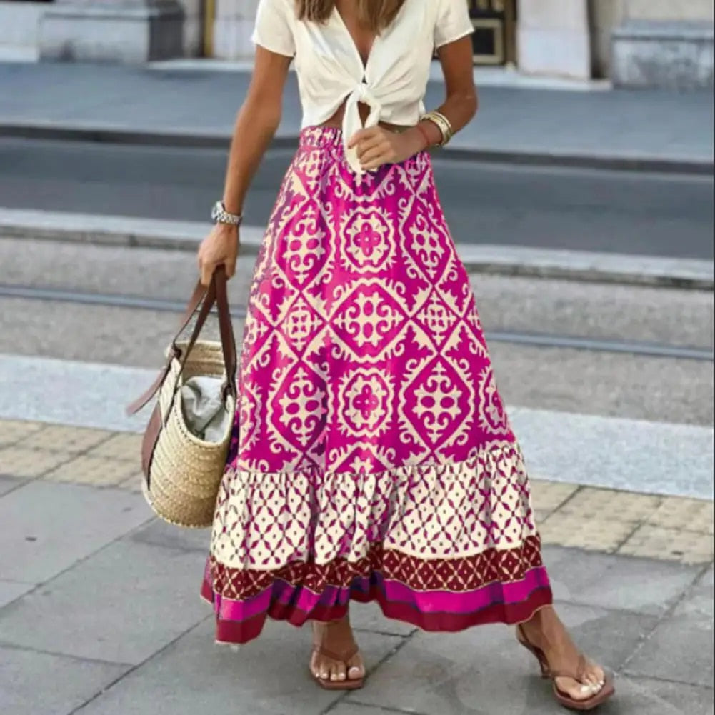 Boho Maxirock im Ethno-Muster – Sommerrock für Damen