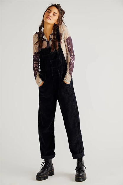 Cord-Latzhose Damen – Weite Retro-Overall mit Taschen im Streetstyle-Look