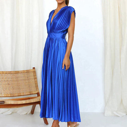 Plissiertes Midikleid mit tiefem V-Ausschnitt & Flügelärmeln – Eleganter Look für Hochzeit, Party & Sommer