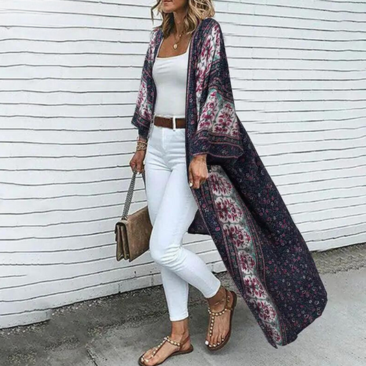 Boho Kimono Cardigan für Damen mit Ethno-Muster und weitem Schnitt – Perfekt für Sommer, Strand oder Festival-Style