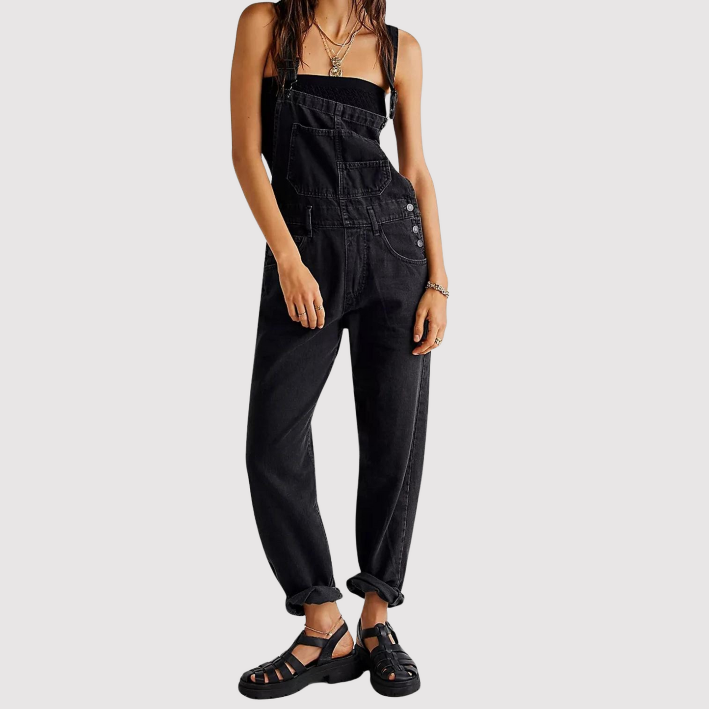 Damen Latzhose im Vintage Denim Look – Locker geschnittene Jeans-Overall mit verstellbaren Trägern