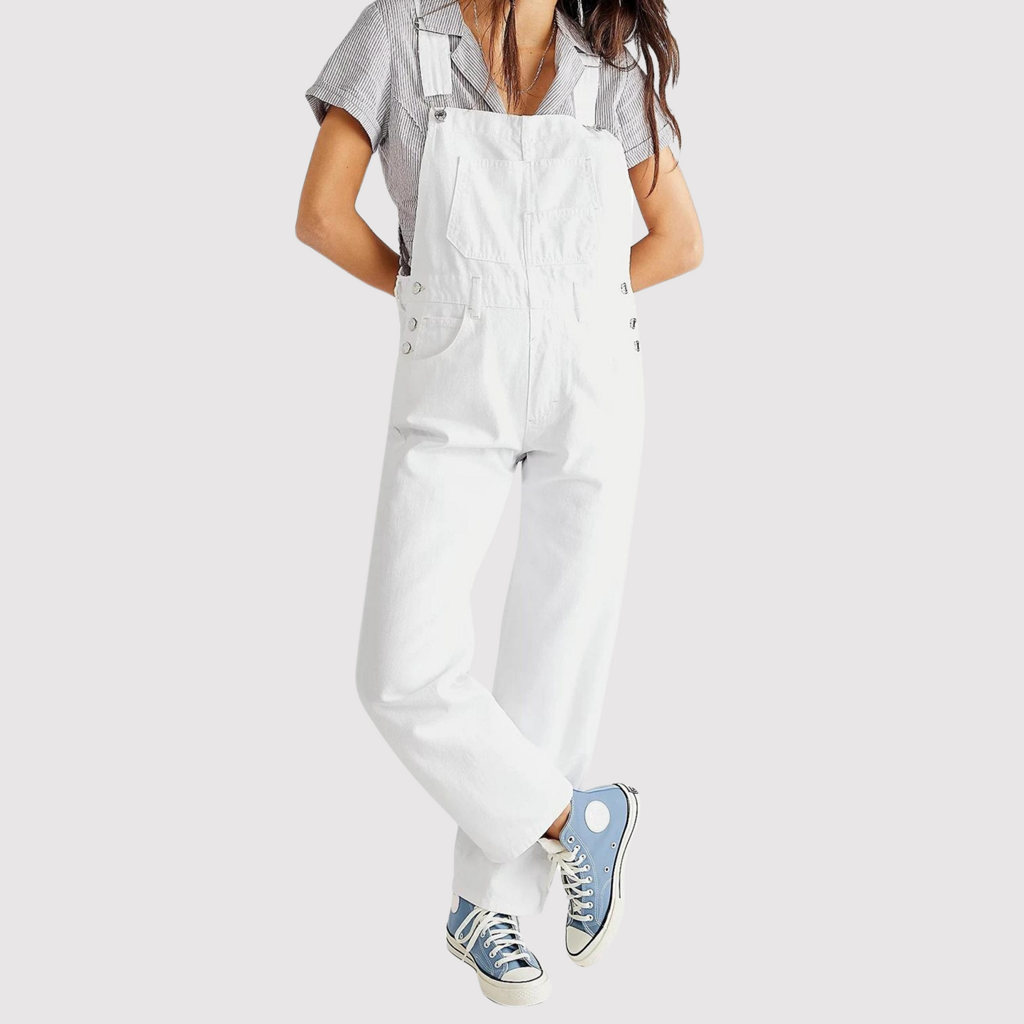 Damen Latzhose im Vintage Denim Look – Locker geschnittene Jeans-Overall mit verstellbaren Trägern