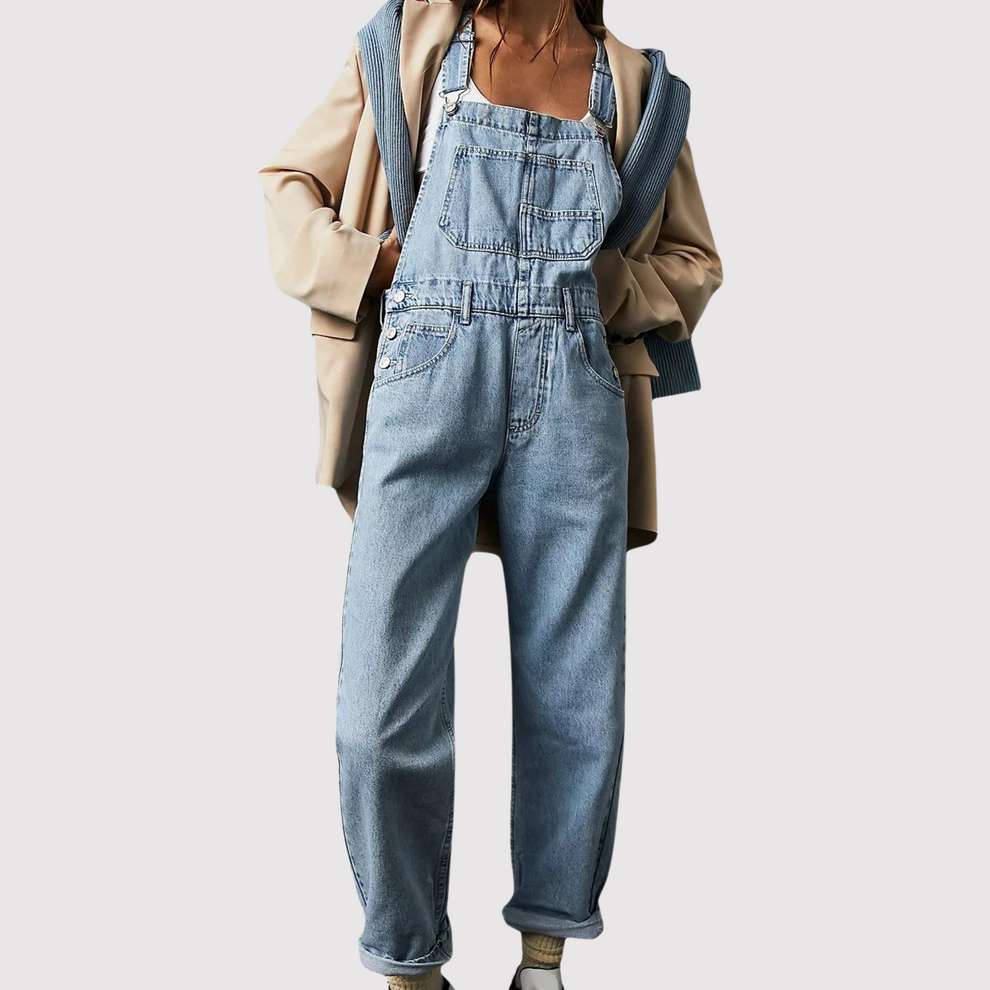 Damen Latzhose im Vintage Denim Look – Locker geschnittene Jeans-Overall mit verstellbaren Trägern