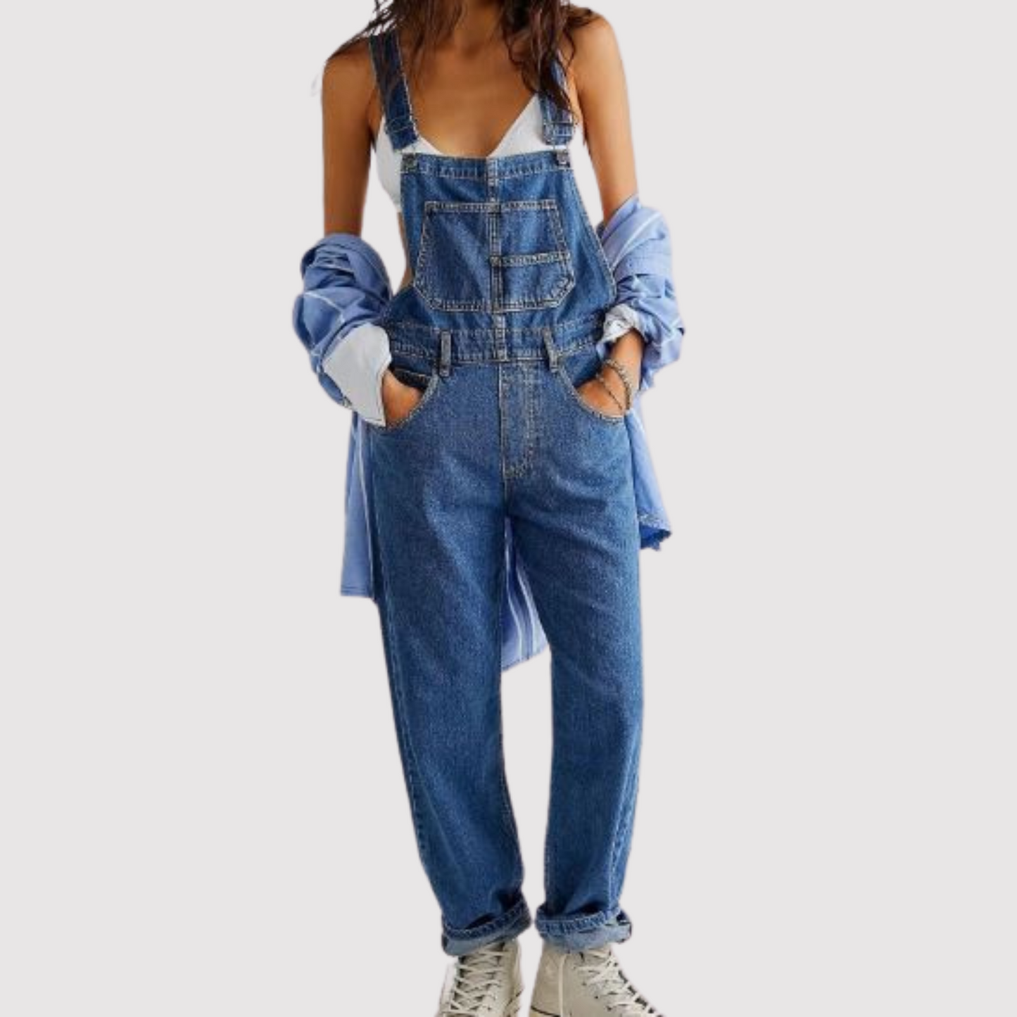 Damen Latzhose im Vintage Denim Look – Locker geschnittene Jeans-Overall mit verstellbaren Trägern