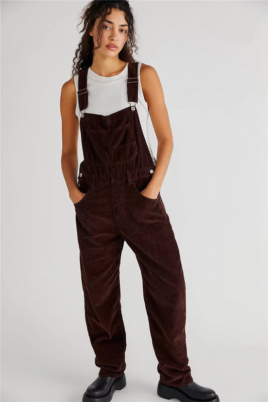 Cord-Latzhose Damen – Weite Retro-Overall mit Taschen im Streetstyle-Look