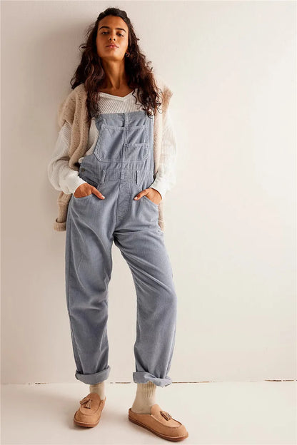Cord-Latzhose Damen – Weite Retro-Overall mit Taschen im Streetstyle-Look