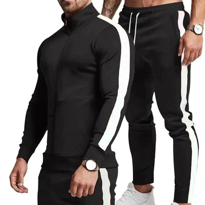 Herren Trainingsanzug mit Streifen – Slim Fit Sport Set mit Reißverschluss