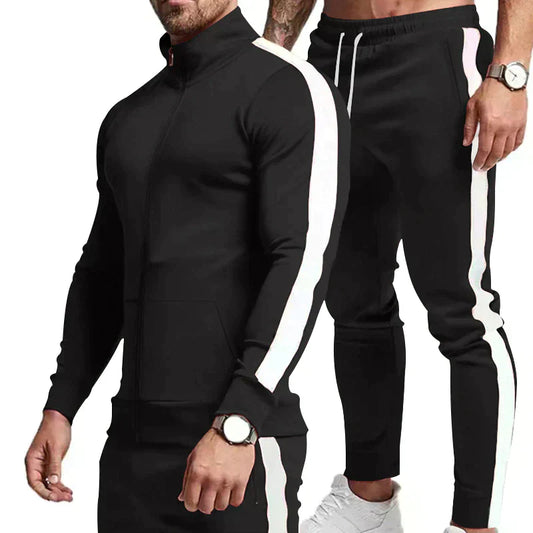 Herren Trainingsanzug mit Streifen – Slim Fit Sport Set mit Reißverschluss