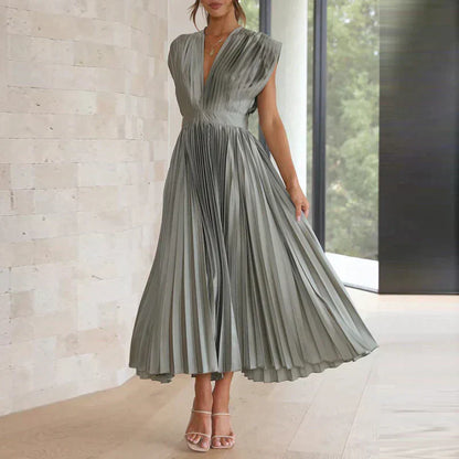 Plissiertes Midikleid mit tiefem V-Ausschnitt & Flügelärmeln – Eleganter Look für Hochzeit, Party & Sommer