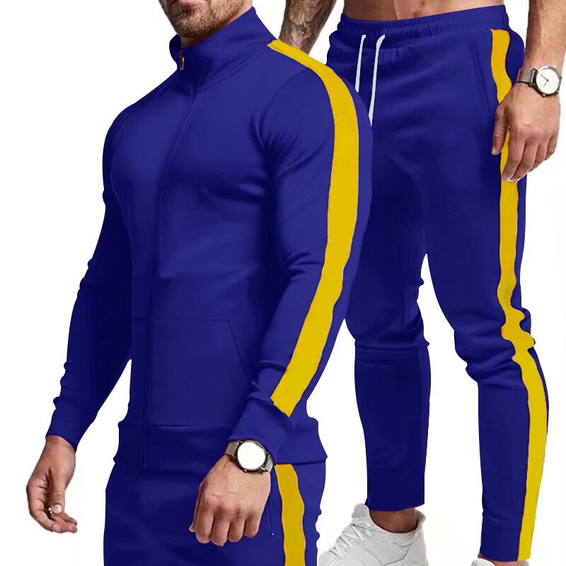 Herren Trainingsanzug mit Streifen – Slim Fit Sport Set mit Reißverschluss