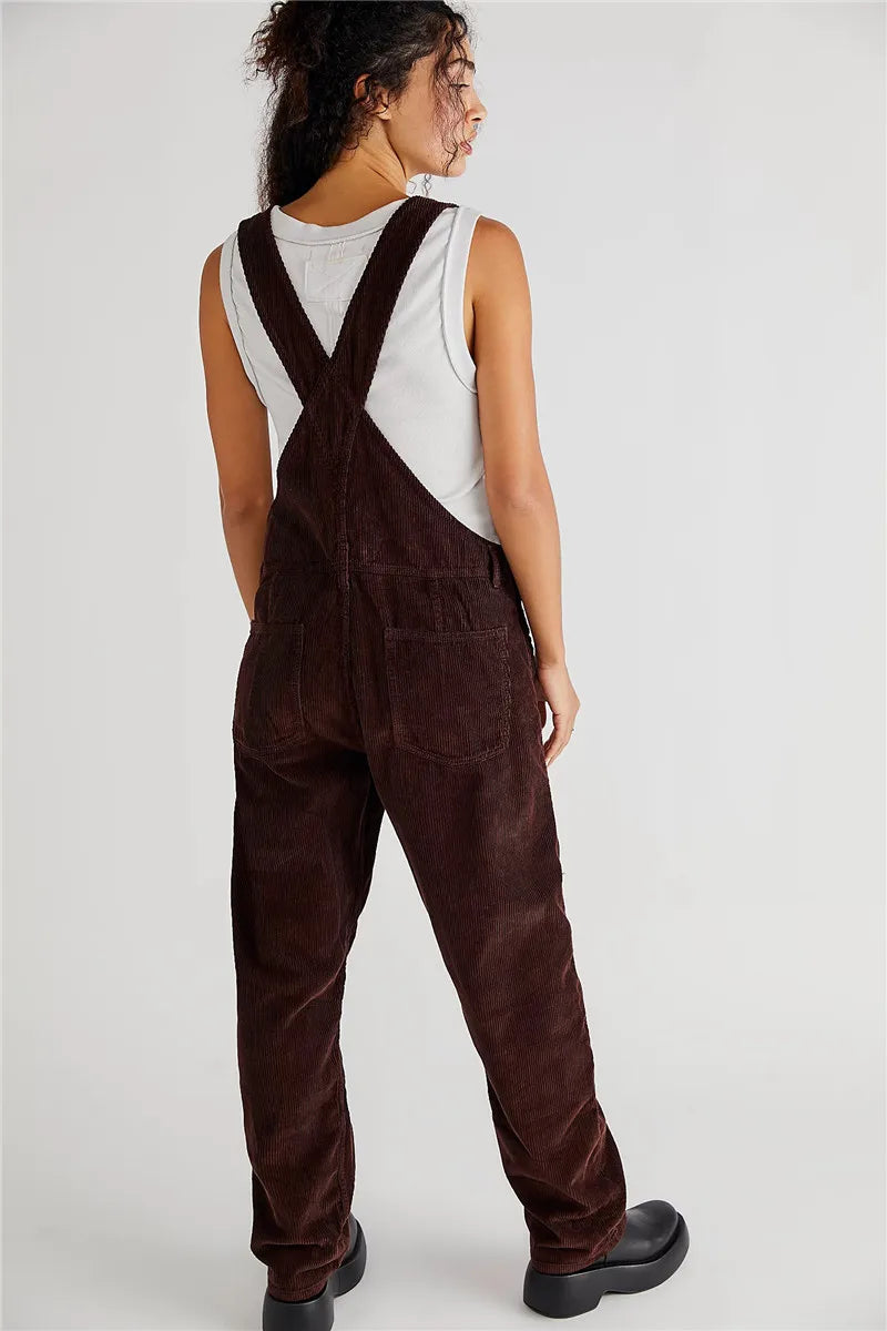 Cord-Latzhose Damen – Weite Retro-Overall mit Taschen im Streetstyle-Look