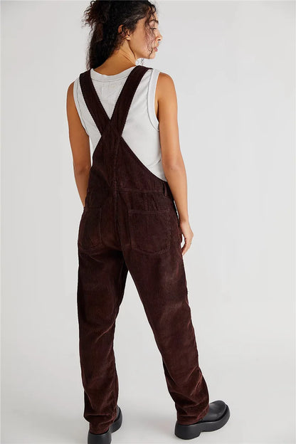 Cord-Latzhose Damen – Weite Retro-Overall mit Taschen im Streetstyle-Look