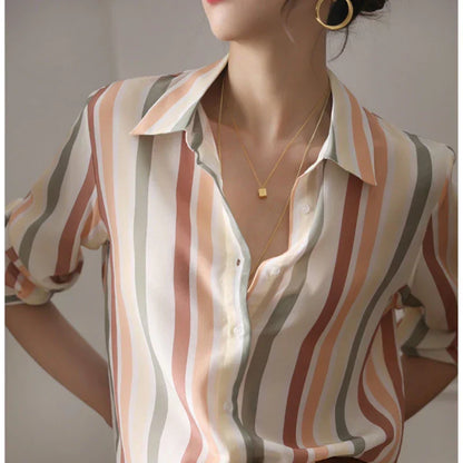 Julia Vintage-Streifenhemd – Eleganz trifft auf koreanischen Modestil